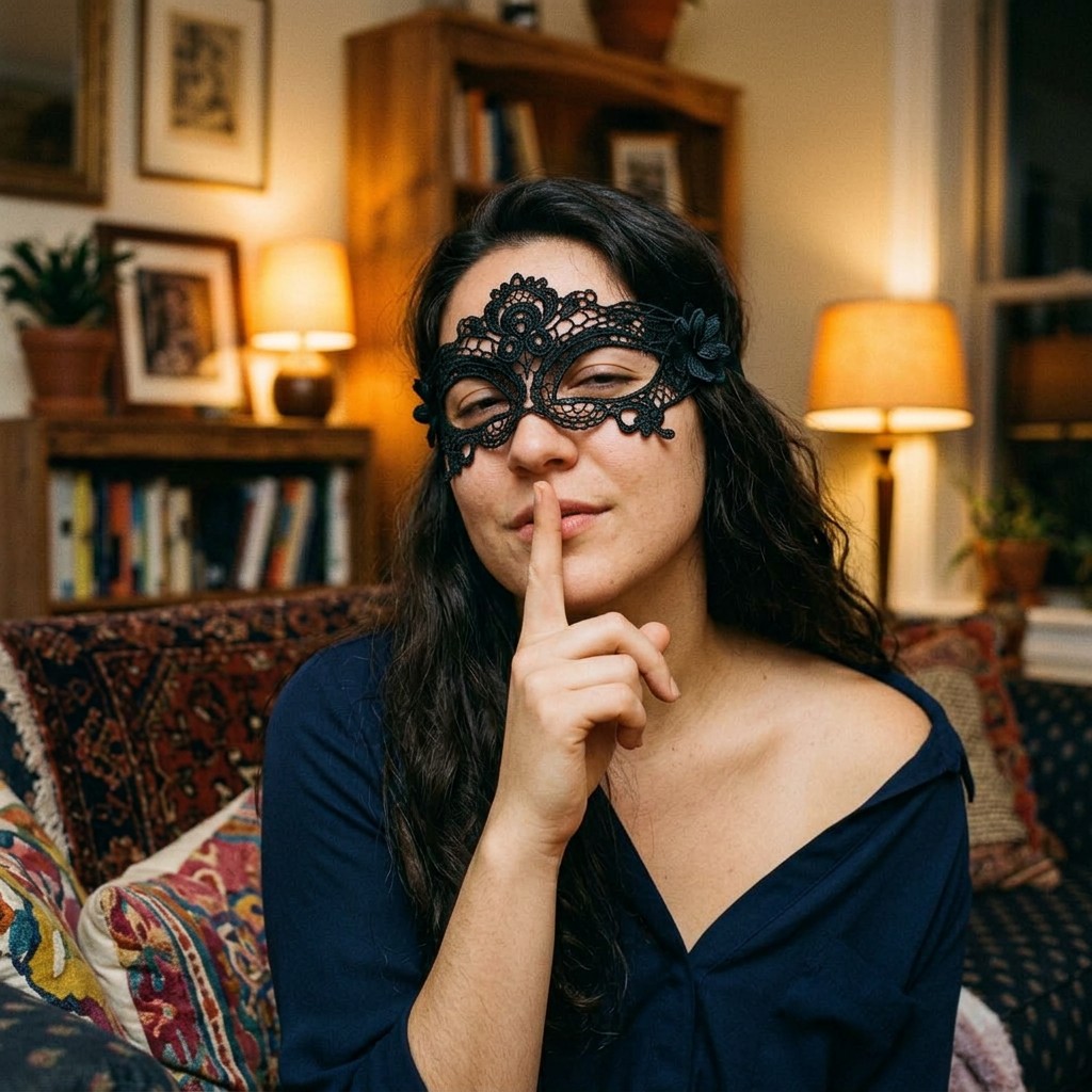 Femme masquée demandant le silence